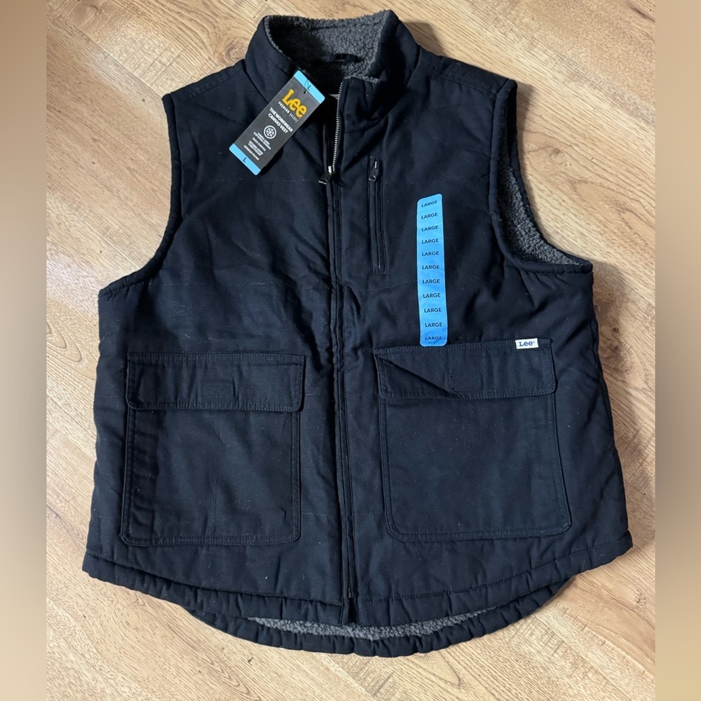 Lee Premium Select Workwear Canvas Vest Black Sherpa Lined Size Large NWT
